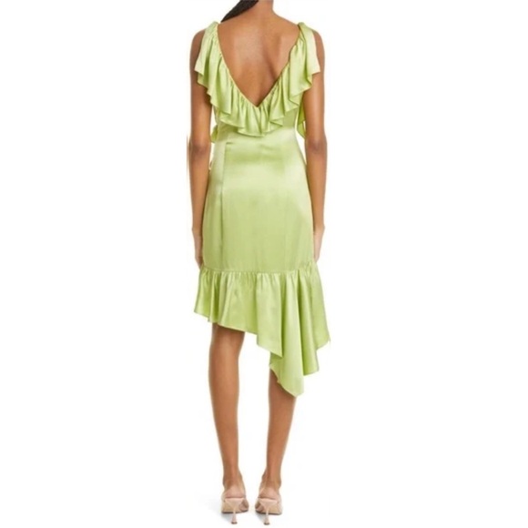 Cinq á Sept Silk Dress Green V-Neck Wrap Midi Asymmetrical Hem Size 8 NWT $545 - Picture 7 of 13